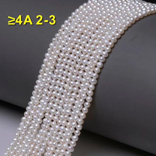 High quality 2-3mm small size rice seed natural freshwater white pearl chain loose bead string wholesale high loose beads