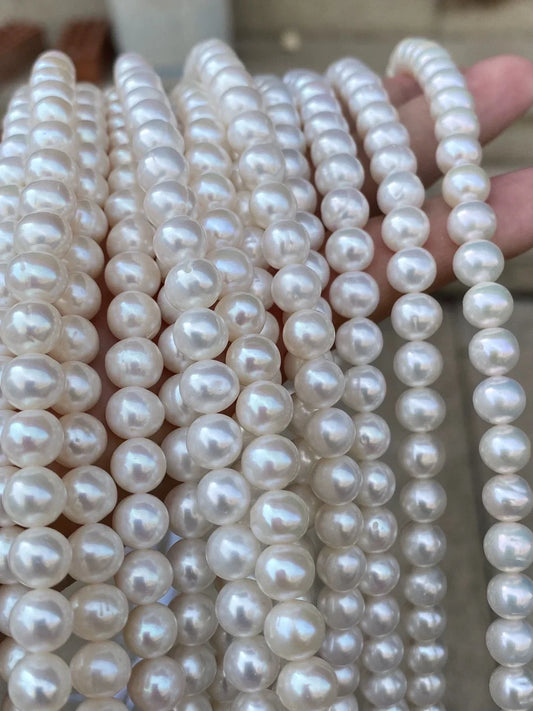 High quality 5A 9-10mm white nearly round freshwater cultured pearls high grade DIY beaded jewelry making loose pearls