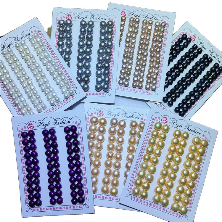 Jewelry Loose Half Hole White Freshwater Pearls Natural Cultured Button Round Shape 3-12mm Half Drilled Ready to Ship