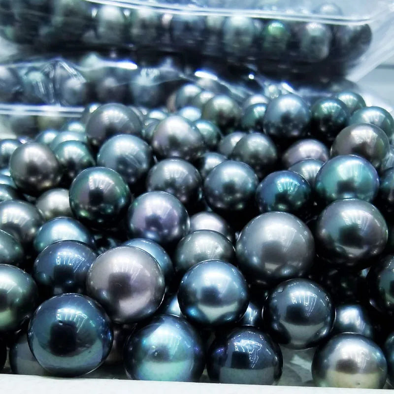 High Quality 9-10mm Dark Golden Peacock Black Color Loose Tahitian Pearls Round Shape Natural Seawater Pearls