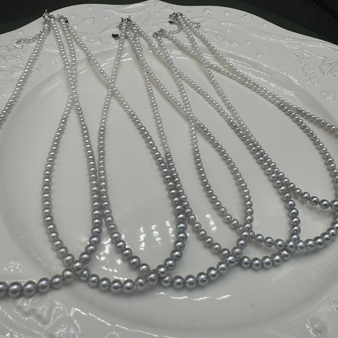 3.5-4 mm round strong light almost flawless real many hemp freshwater pearl necklace gradual change necklace pearl Zhuji