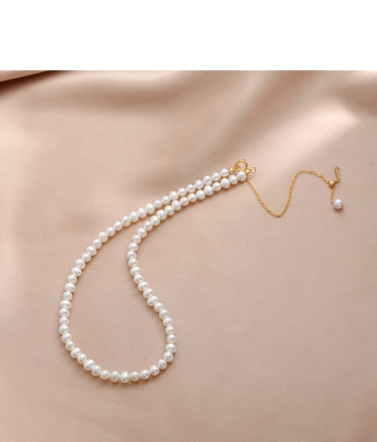 Natural Pearl Necklace Women's Adjustable American 14K Gold Retro Choker Young Stackable