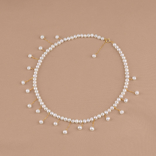 Gold Tassel Collarbone Chain Natural Freshwater Pearl Necklace ins Style Gold Wrapped Women's Collar XL043