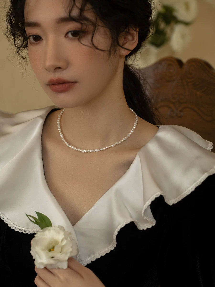 Broken Silver Retro Natural Baroque Small Pearl Necklace Chain Simple Girl Gift