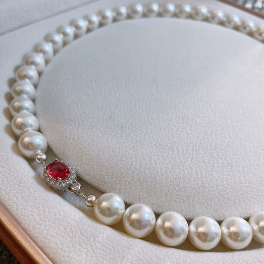 925 Silver Bordeaux Ruby Australian White Pearl Necklace Female Light Luxury Celebrity Strong Light Clavicle Chain