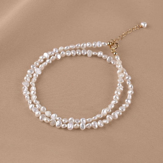 Natural Baroque Pearl Necklace Irregular Freshwater Bead Shredded Silver Gold Clavicle Chain XL067