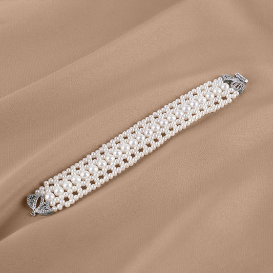 Natural freshwater pearl bracelet strong light wide version multi-layer woven jewelry women's atmosphere SL015