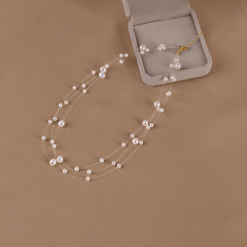 Natural Freshwater Pearl Necklace Fashion Transparent Fishing Line Xiaoxiangfeng Clavicle Chain 925 Sterling Silver XL148