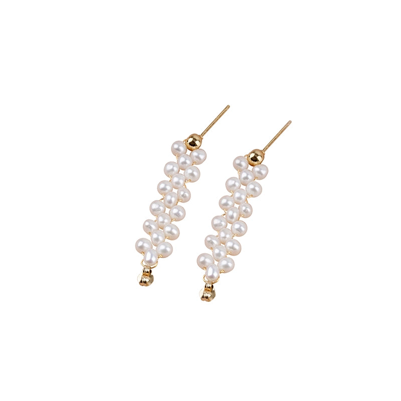 925 Silver Needle Earrings Natural Pearl Earrings Clips Handmade Flat Bead Earrings ins Style EH022