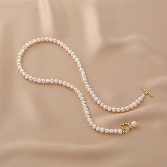 Natural freshwater pearl sweater chain necklace women's design sense 14K gold