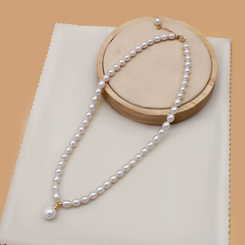 Natural freshwater pearl necklace temperament short round bead chain versatile neck chain collarbone chain XL011