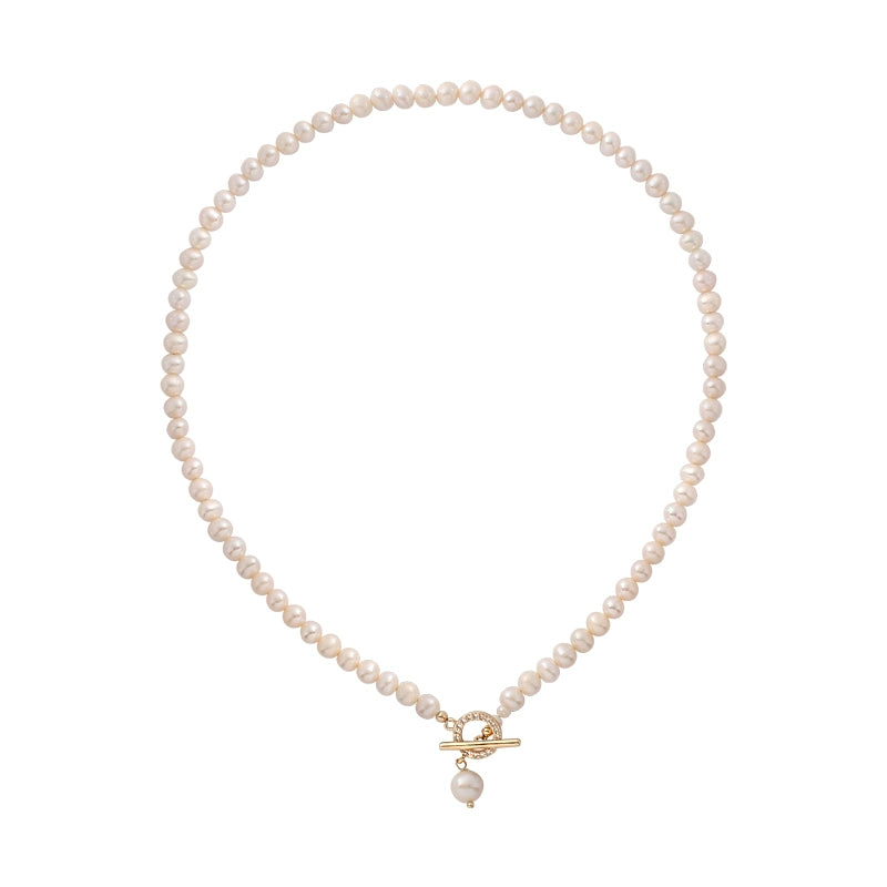 Natural freshwater pearl sweater chain necklace women's design sense 14K gold