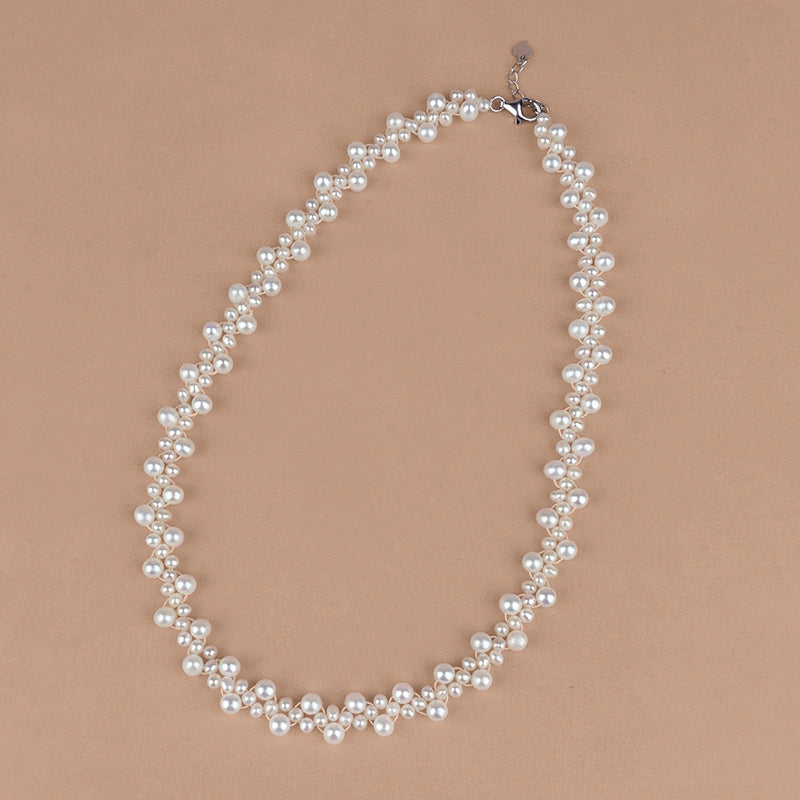 Natural freshwater pearl necklace woven choker chain handmade collarbone chain cute short URL XL030