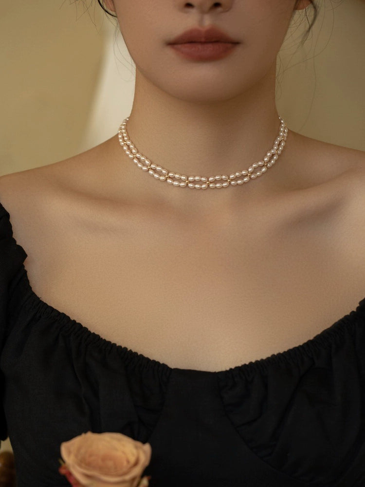 Pearl necklace women's chain woven choker retro premium sense, wedding hollow