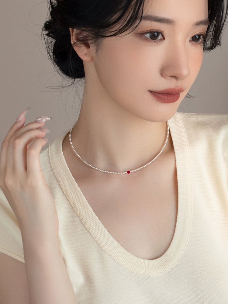 Pearl Necklace Burgundy Crystal Small and Extremely Fine Chain Women's Simple and Versatile Design