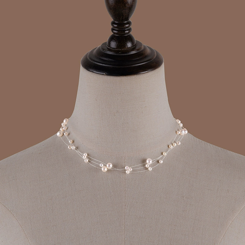 Natural Freshwater Pearl Necklace Fashion Transparent Fishing Line Xiaoxiangfeng Clavicle Chain 925 Sterling Silver XL148