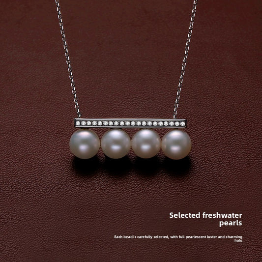 Balance Beam Pearl Necklace Ladies Natural Freshwater 925 Silver True Pearl Pendant Single Pendant