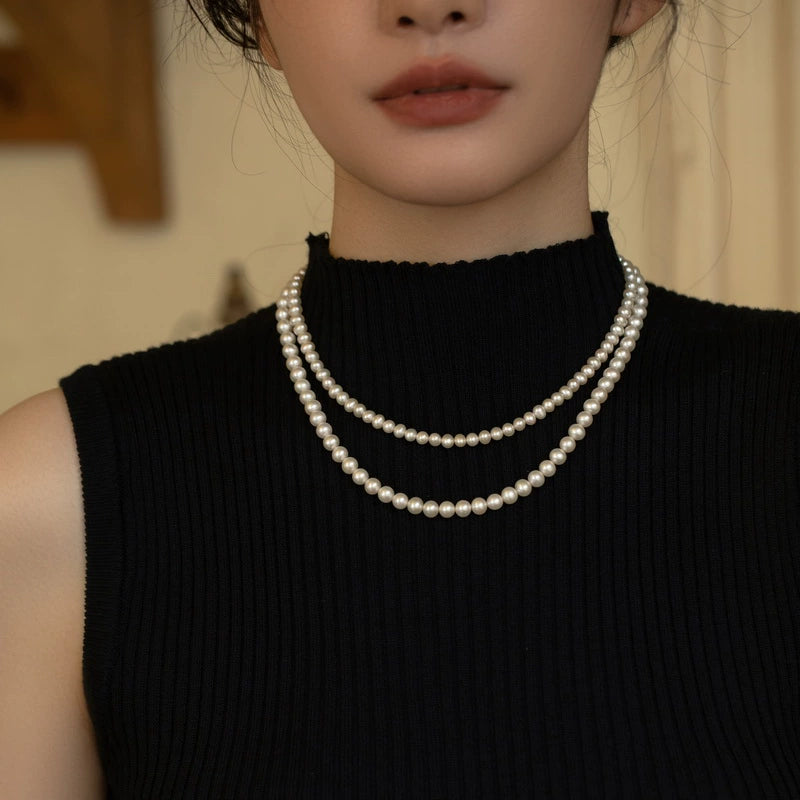 Double-layer Stacked Freshwater Pearl Beaded Necklace, Natural Extreme One, Multi-wear