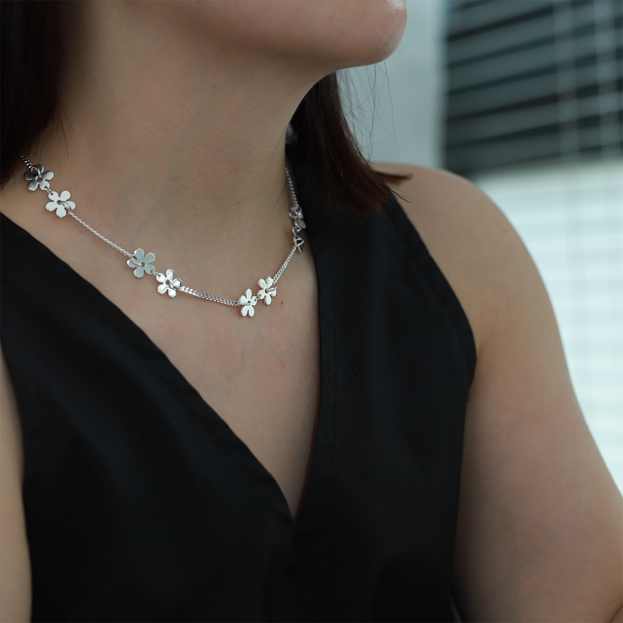 S925 Sterling Silver Flower Necklace Women's Design Premium Stacked Pearl Silver Jewelry