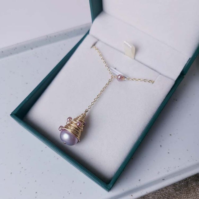 Pyramid Necklace Natural Pearl Ladies New Purple Sweater Chain