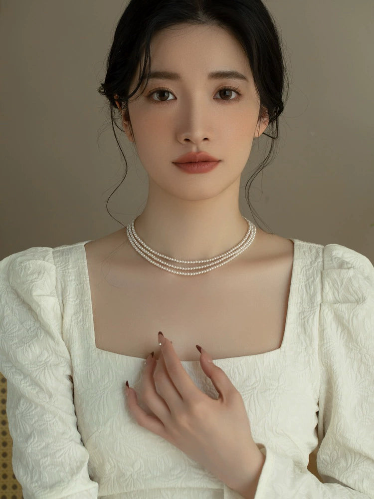 Multi-layer pearl necklace women's high-end fashion three-layer stacked chain