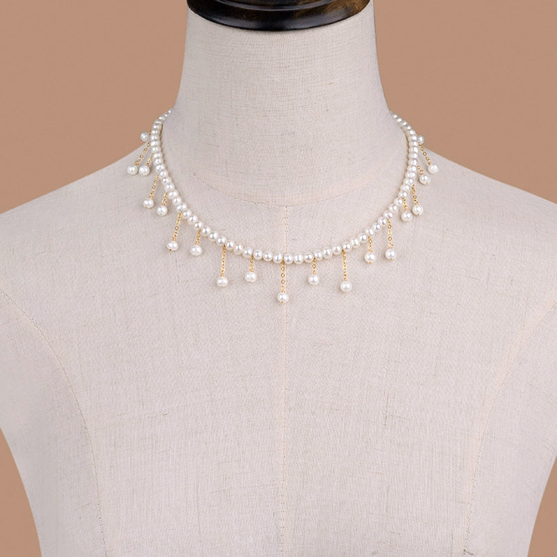 Gold Tassel Collarbone Chain Natural Freshwater Pearl Necklace ins Style Gold Wrapped Women's Collar XL043