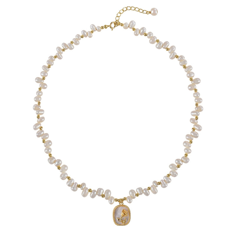 Rose Mirror Geometric Pendant Gypsy Natural Pearl Necklace Design Fairy Lady