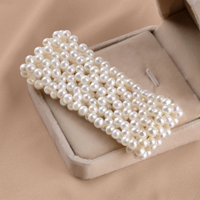Natural Freshwater Pearl Bracelet Strong Light Round Bead Adjustable Elastic Hollow Bracelet Fashion SL010