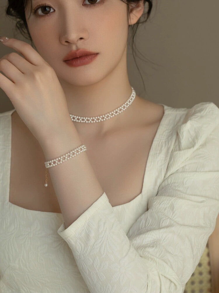 Vintage Handmade Woven Pearl Necklace Choker Multi-layer Chain New Girls Gift