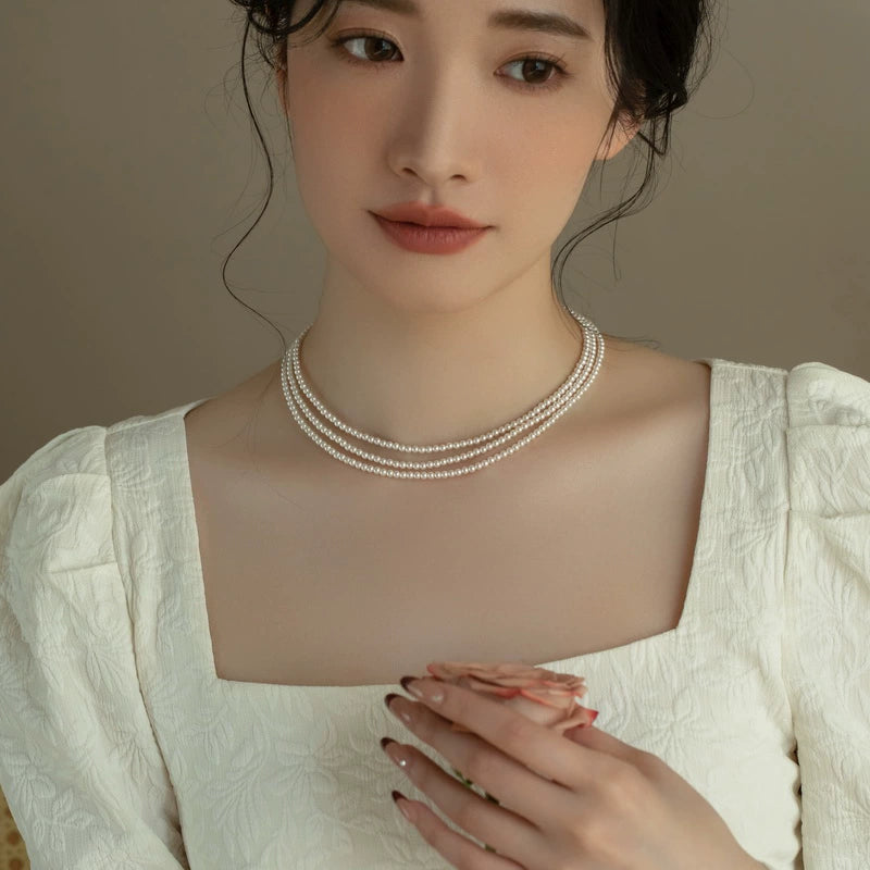 Multi-layer pearl necklace women's high-end fashion three-layer stacked chain