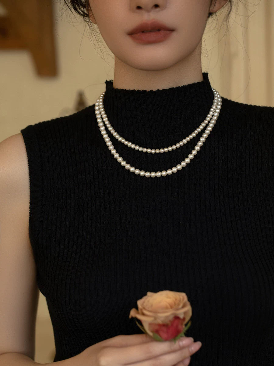 Double-layer Stacked Freshwater Pearl Beaded Necklace, Natural Extreme One, Multi-wear