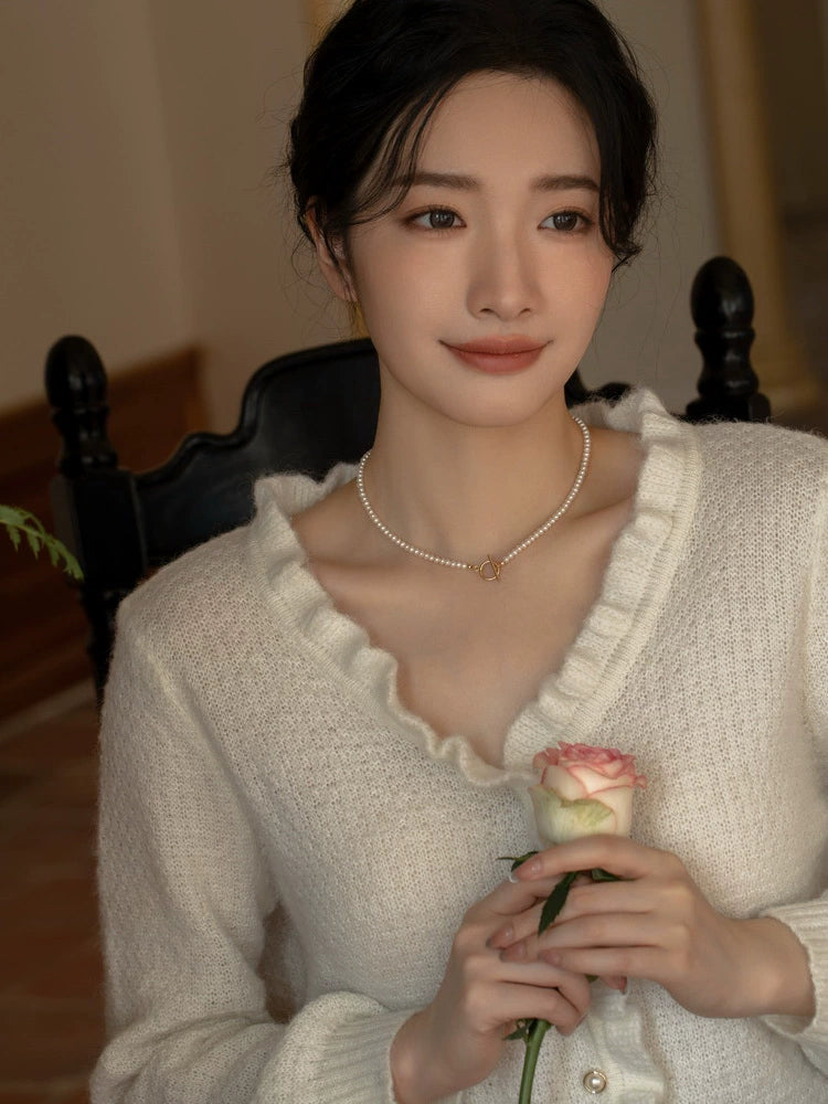 Swan neck, three ways to wear natural small pearl necklace chain OT buckle girl gift