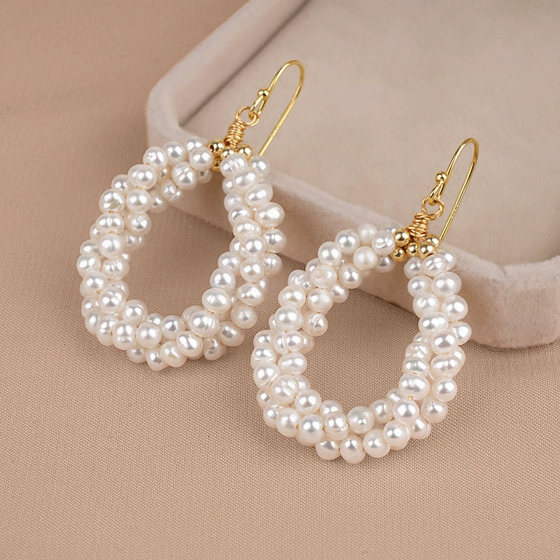 Natural Freshwater Pearl Earrings Multi-layer Woven Luxury Atmospheric Fashion 925 Sterling Silver Earrings EH041