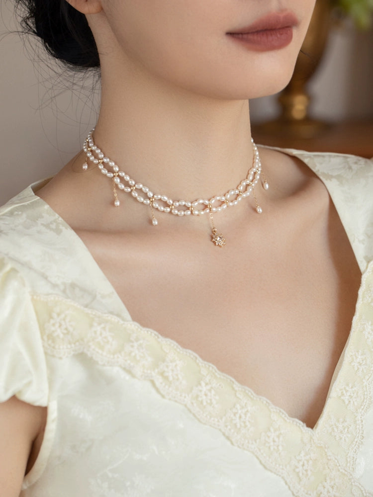 Freshwater Pearl Necklace Girls High Quality Hand-woven Millet Beads Versatile Double-layer Tassel