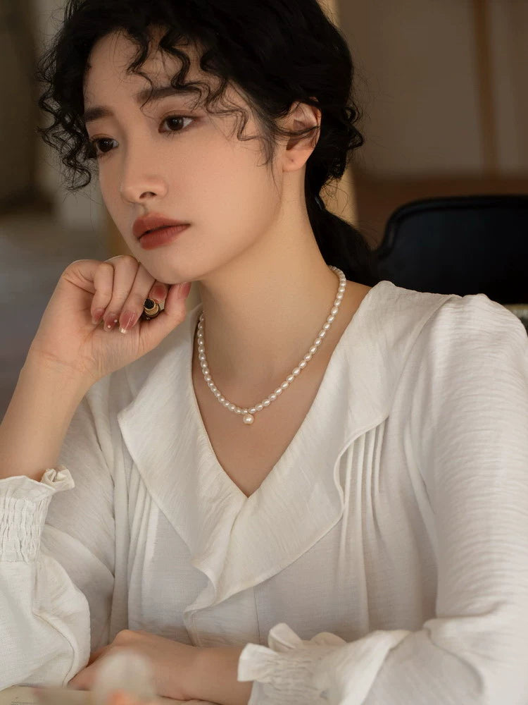 Simple Freshwater Pearl Necklace Chain Neck Jewelry Gift High Sense