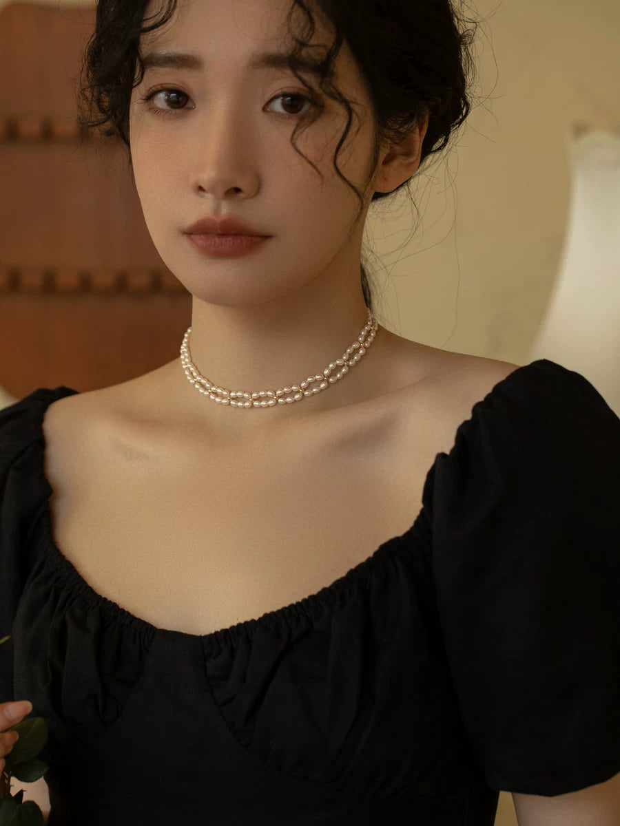 Pearl necklace women's chain woven choker retro premium sense, wedding hollow