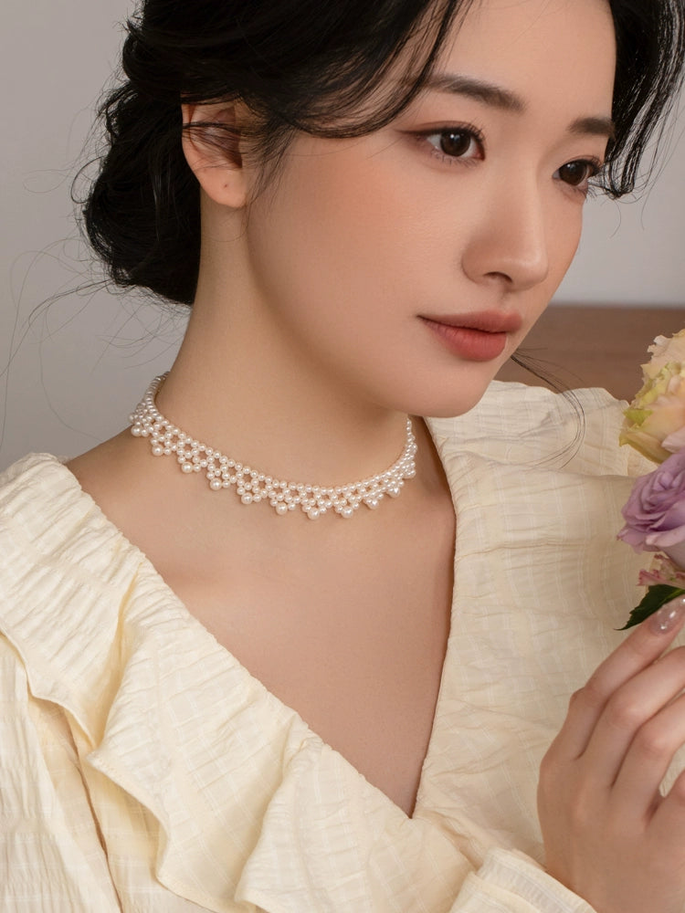 Natural Freshwater Pearl Collar Necklace Neck Bridal Wedding Dress Women