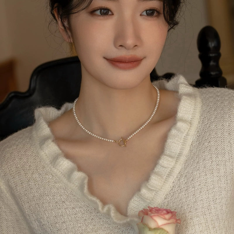 Swan neck, three ways to wear natural small pearl necklace chain OT buckle girl gift