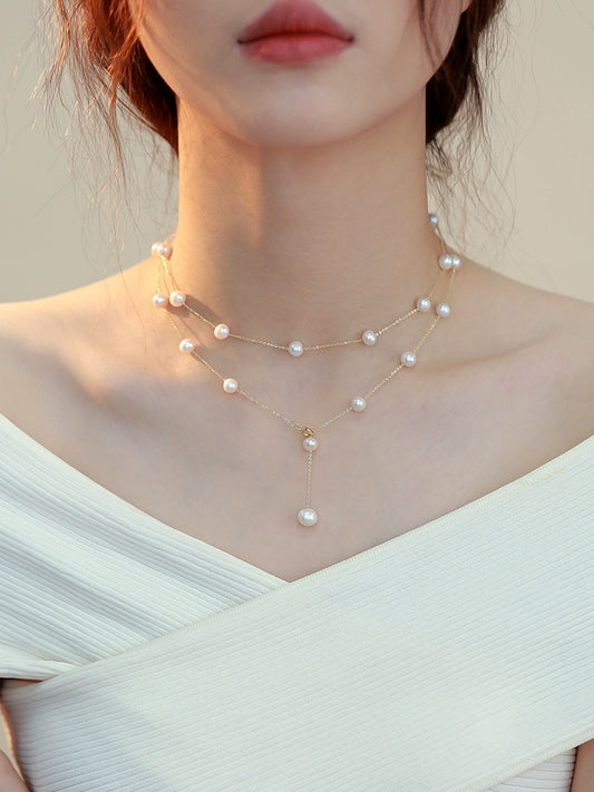 Natural Pearl Necklace Women's French Premium Gypsy Autumn and Winter Long Sweater Chain Stacked Wear Multi-Wear Chain