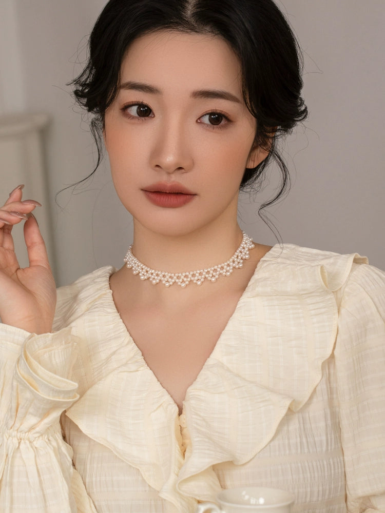 Natural Freshwater Pearl Collar Necklace Neck Bridal Wedding Dress Women