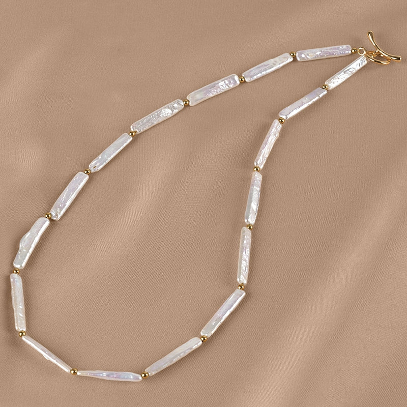 Natural freshwater pearl necklace strong light women's collarbone chain small silver bar baroque light luxury XL071