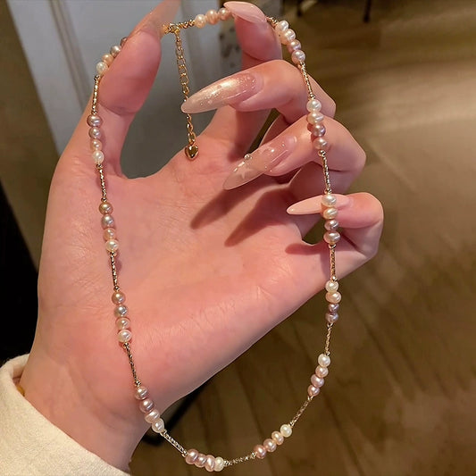 Natural Pearl Necklace Bracelet Set Delicate Pink Pearl Splicing Premium Bracelet