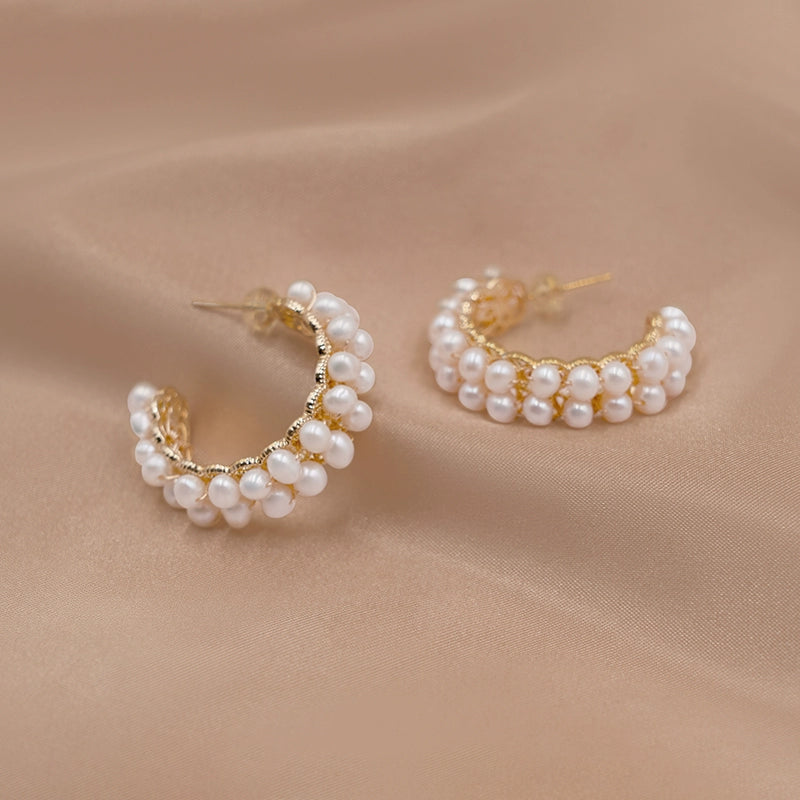Natural pearl earrings 925 silver needle Japanese and Korean numeric alphabet earrings free shipping flannel packaging EH016