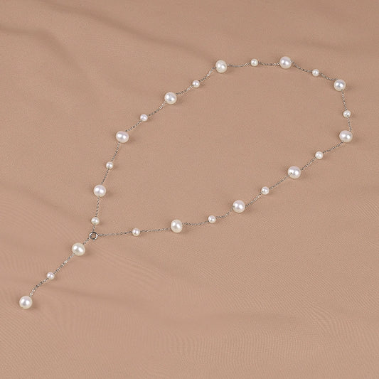 Accessories Natural Freshwater Pearl Necklace Sterling Silver Gypsy Strong Light Clavicle Chain Women's Fashion XL087