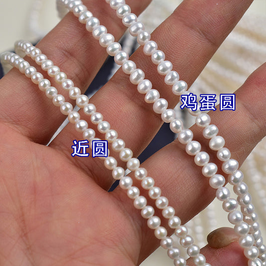 1118 natural freshwater pearl 3-4mm near round necklace work in progress DIY round pearl loose bead jewelry accessories wholesale