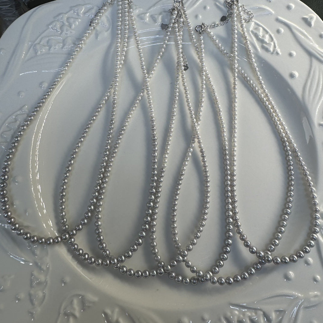 3.5-4 mm round strong light almost flawless real many hemp freshwater pearl necklace gradual change necklace pearl Zhuji
