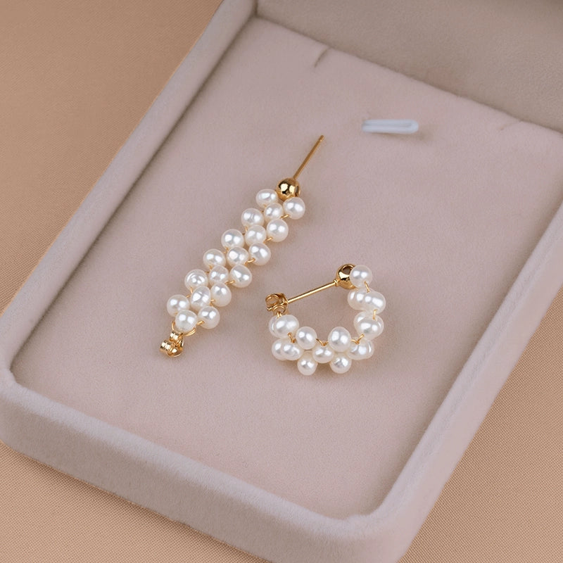 925 Silver Needle Earrings Natural Pearl Earrings Clips Handmade Flat Bead Earrings ins Style EH022