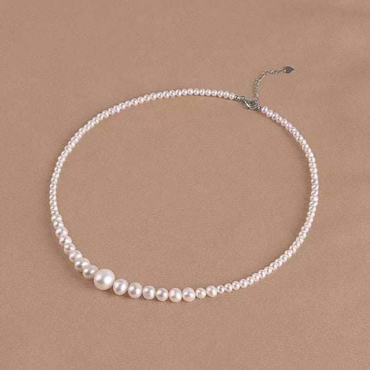 Natural freshwater pearl necklace round bead fashion gradual change tower type flaw short URL clavicle chain XL135