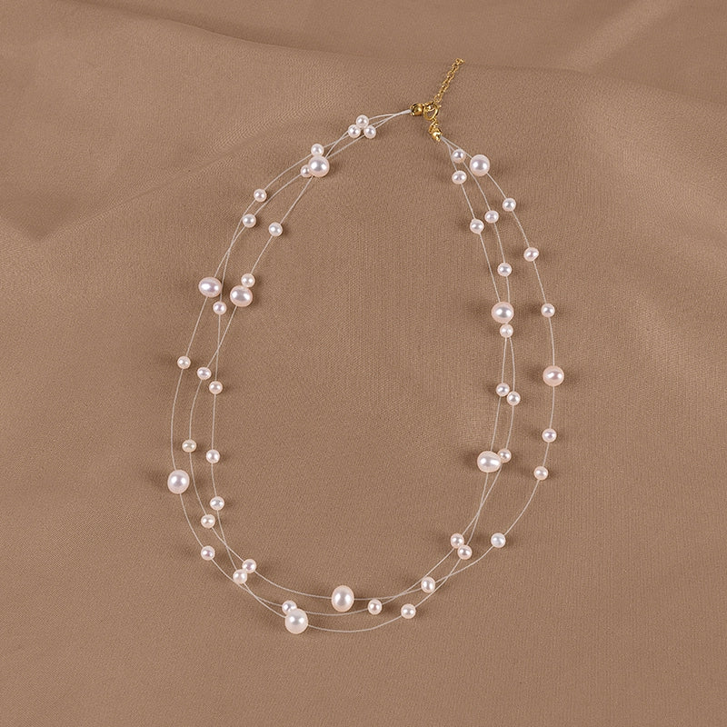 Natural Freshwater Pearl Necklace Fashion Transparent Fishing Line Xiaoxiangfeng Clavicle Chain 925 Sterling Silver XL148