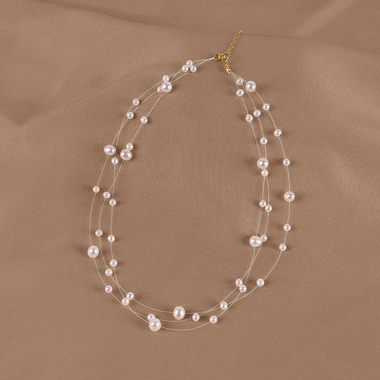 Natural Freshwater Pearl Necklace Fashion Transparent Fishing Line Xiaoxiangfeng Clavicle Chain 925 Sterling Silver XL148